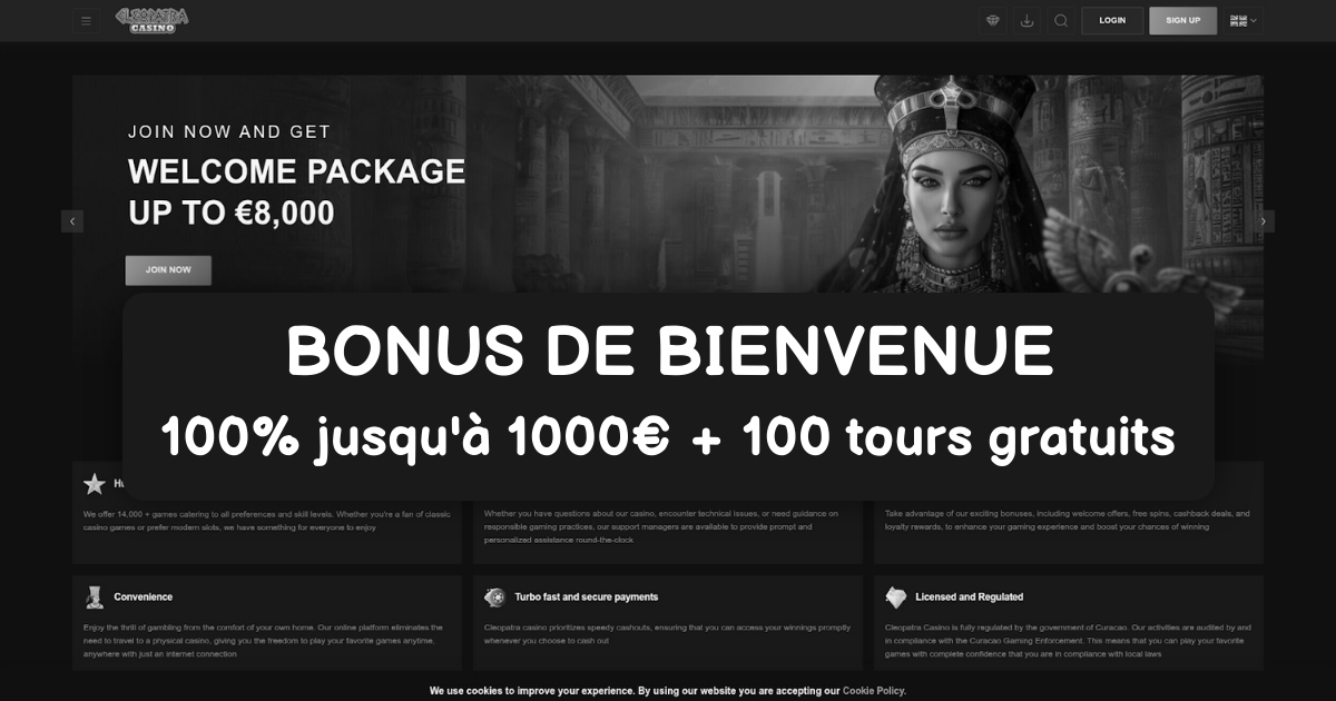 Cleopatra Casino welcome bonus