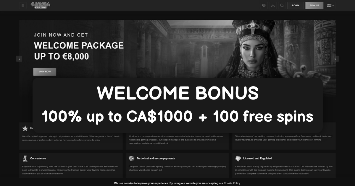 Cleopatra Casino welcome bonus