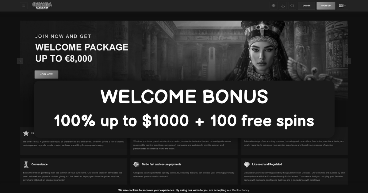 Cleopatra Casino welcome bonus