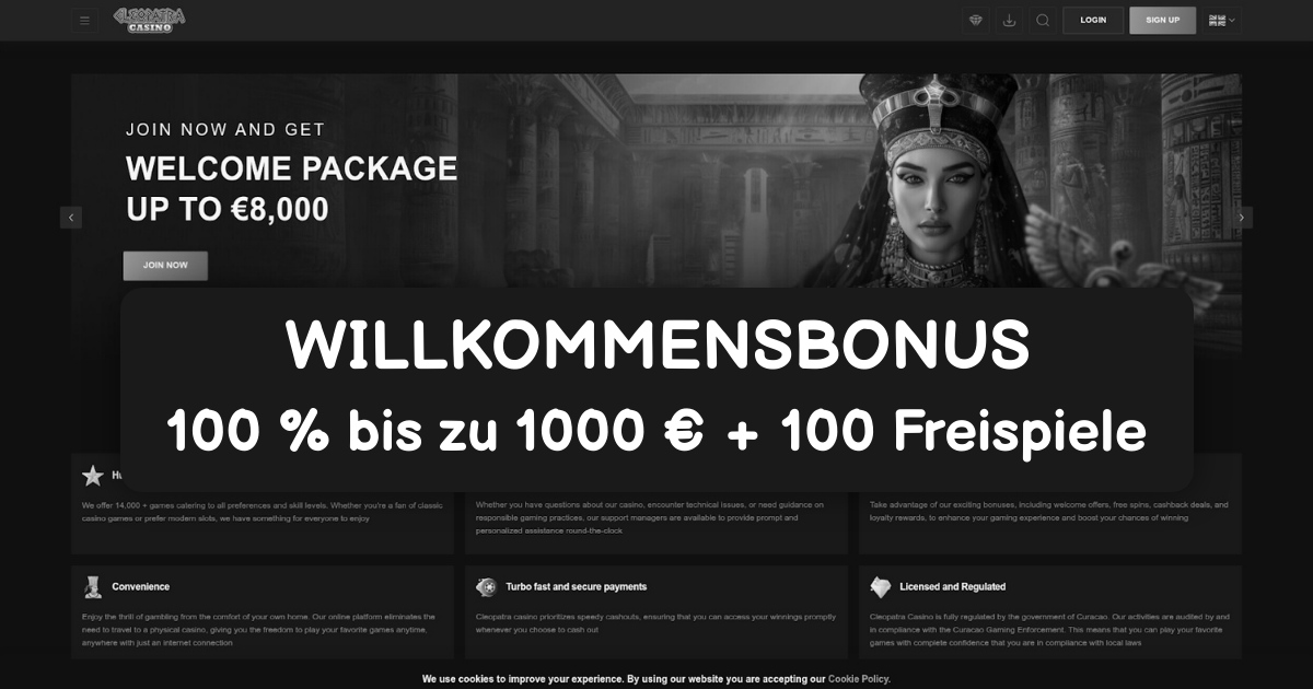 Cleopatra Casino welcome bonus
